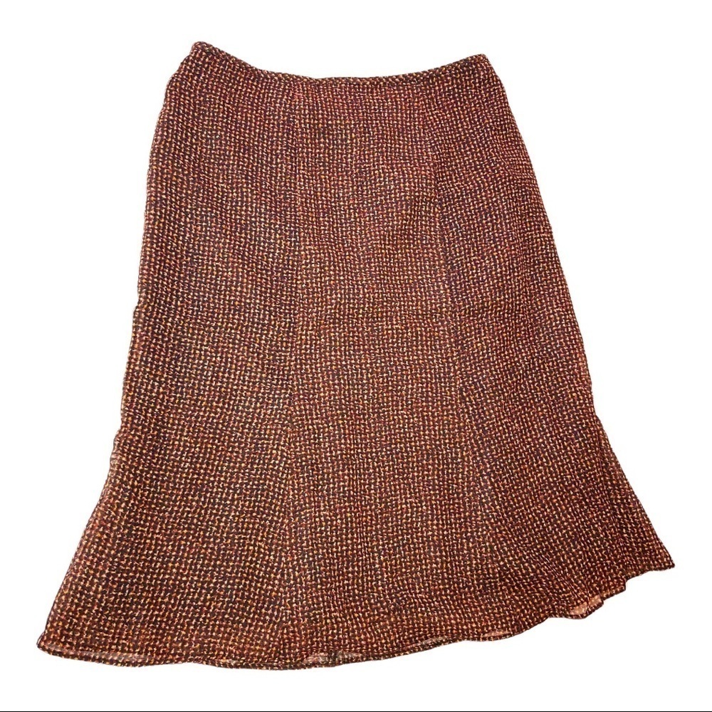 Vintage brown black wool allover speckled pattern lined midi skirt 14